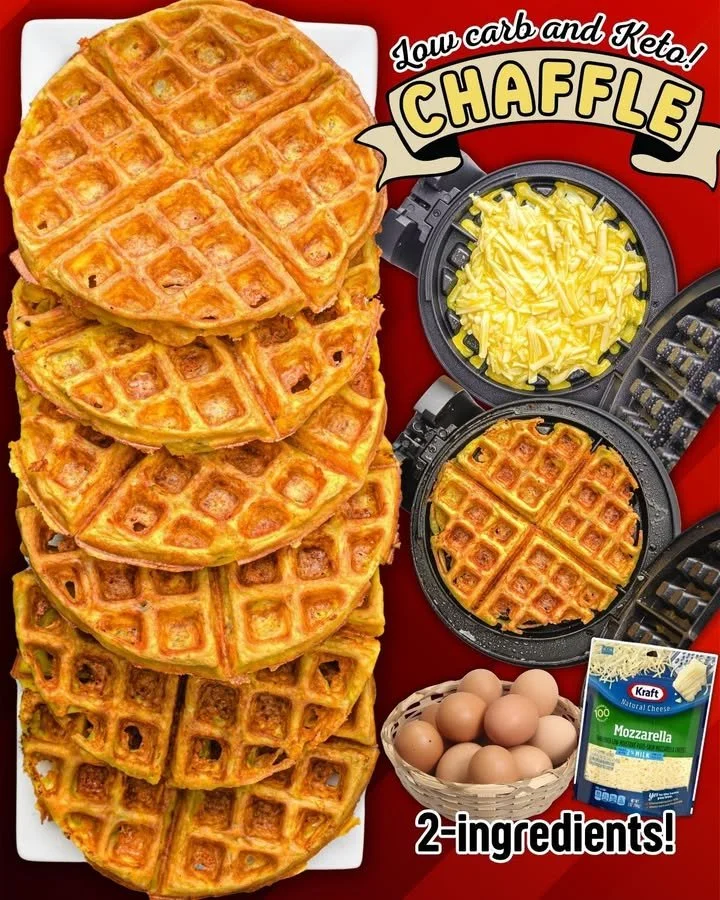 Delicious 2-ingredient chaffle served with toppings on a plate.