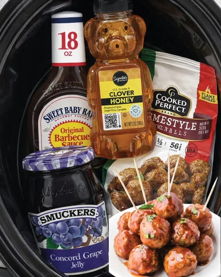 Delicious grape jelly meatballs served in a dish for a tasty appetizer.