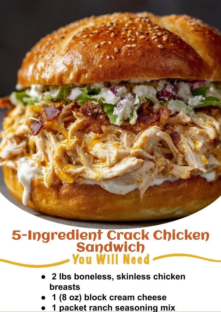 Delicious 5-Ingredient Crack Chicken Sandwich served on a plate