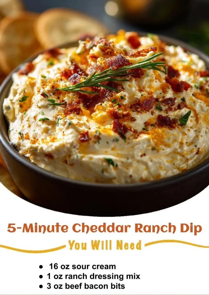 Quick and easy 5-Minute Cheddar Ranch Dip with fresh ingredients