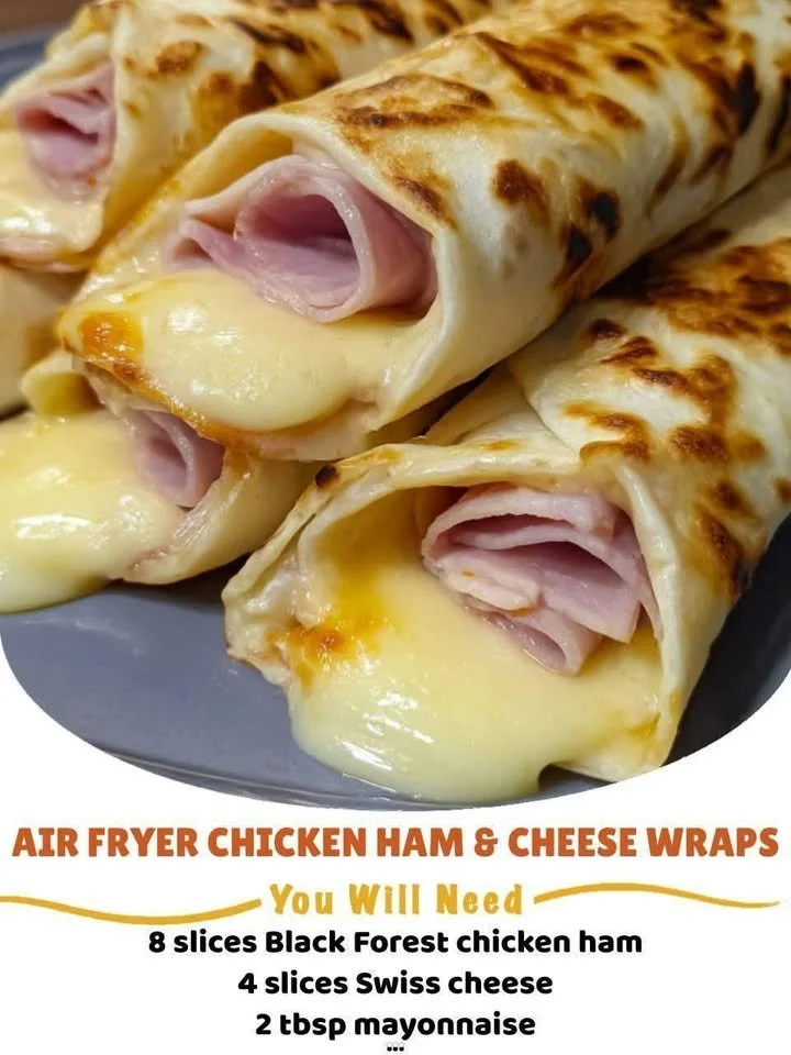 Air Fryer Chicken Ham & Cheese Wraps served on a plate