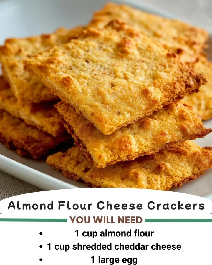 Homemade almond flour cheese crackers on a wooden board