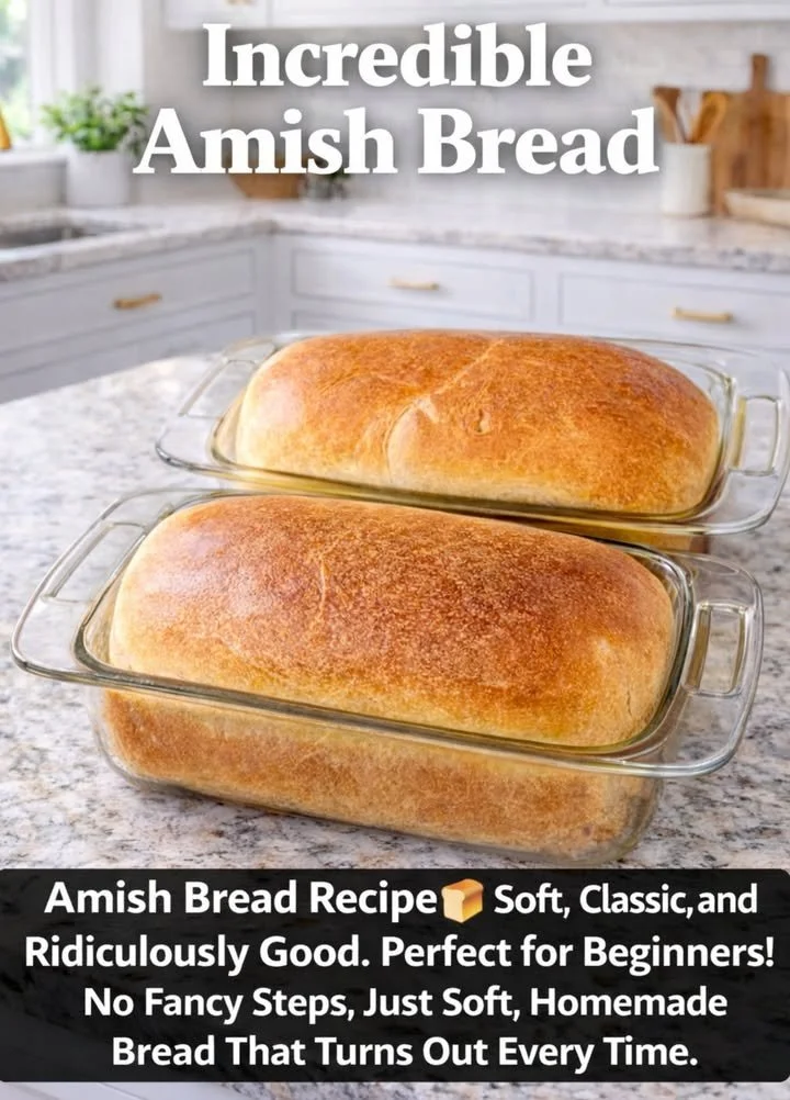 Loaf of freshly baked Amish Bread on a rustic wooden table