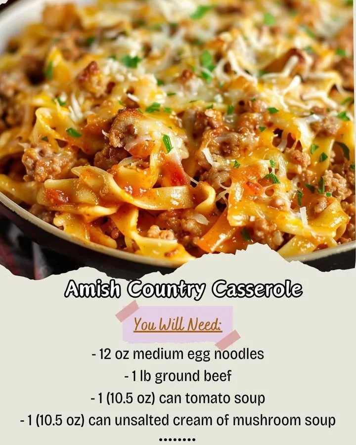 Amish Country Casserole served in a rustic dish, showcasing a hearty meal.