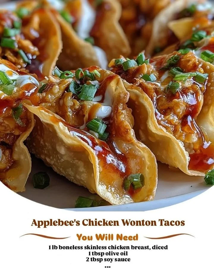 Plate of Applebee's Chicken Wonton Tacos served with dipping sauce