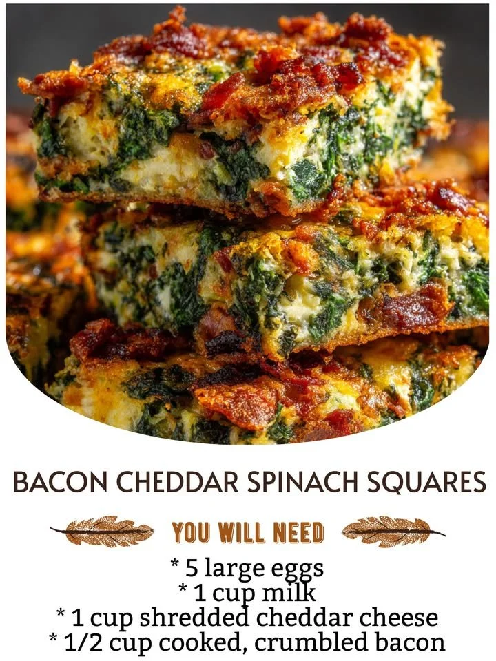 Savory Bacon Cheddar Spinach Squares served on a platter with fresh herbs