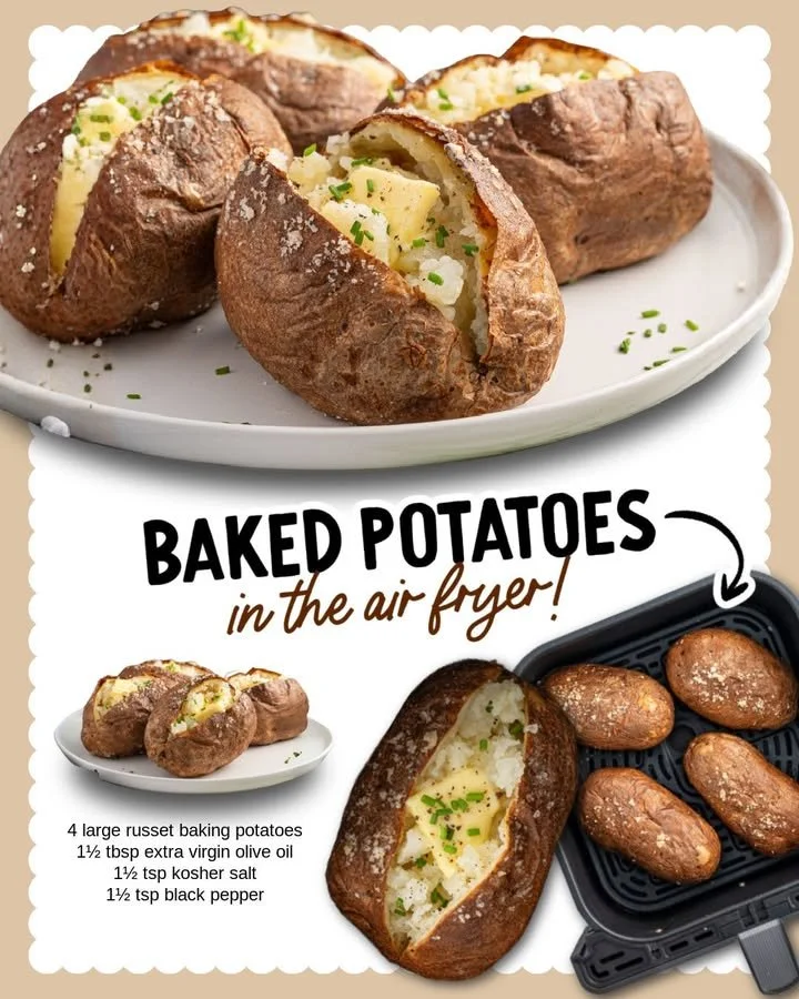 Air fryer baked potato with a crispy skin and fluffy interior.