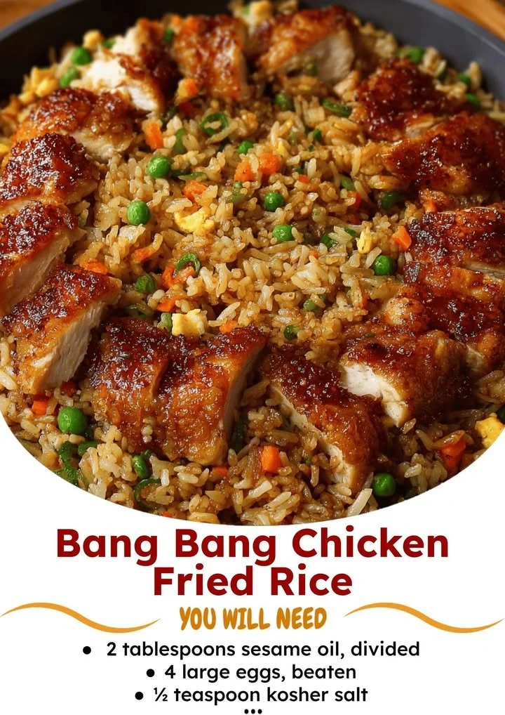 Plate of Bang Bang Chicken Fried Rice garnished with green onions