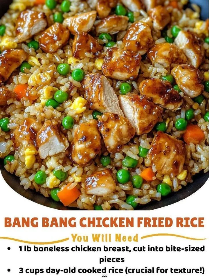 Delicious Bang Bang Chicken Fried Rice served in a bowl