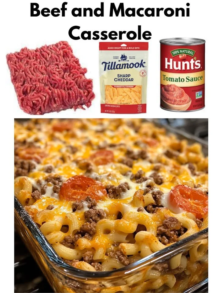 Delicious Beef Macaroni Casserole in a baking dish, perfect for family dinners.