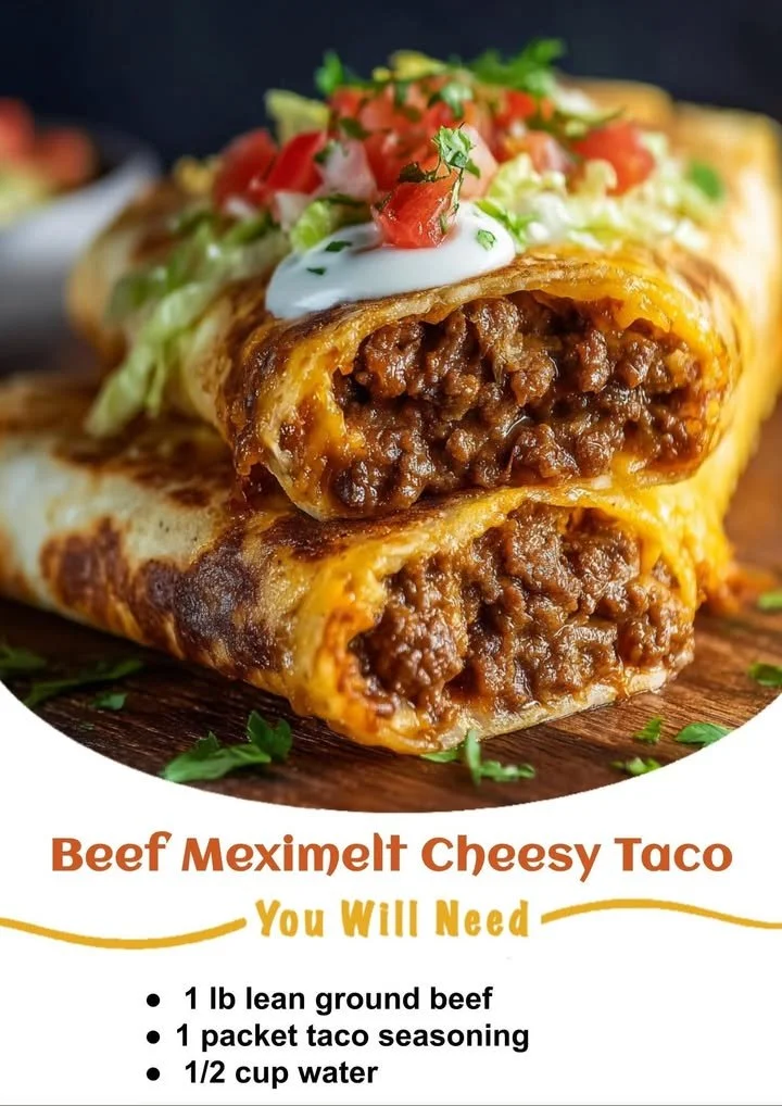 Delicious Beef Meximelt Cheesy Taco with melted cheese and savory seasoned beef