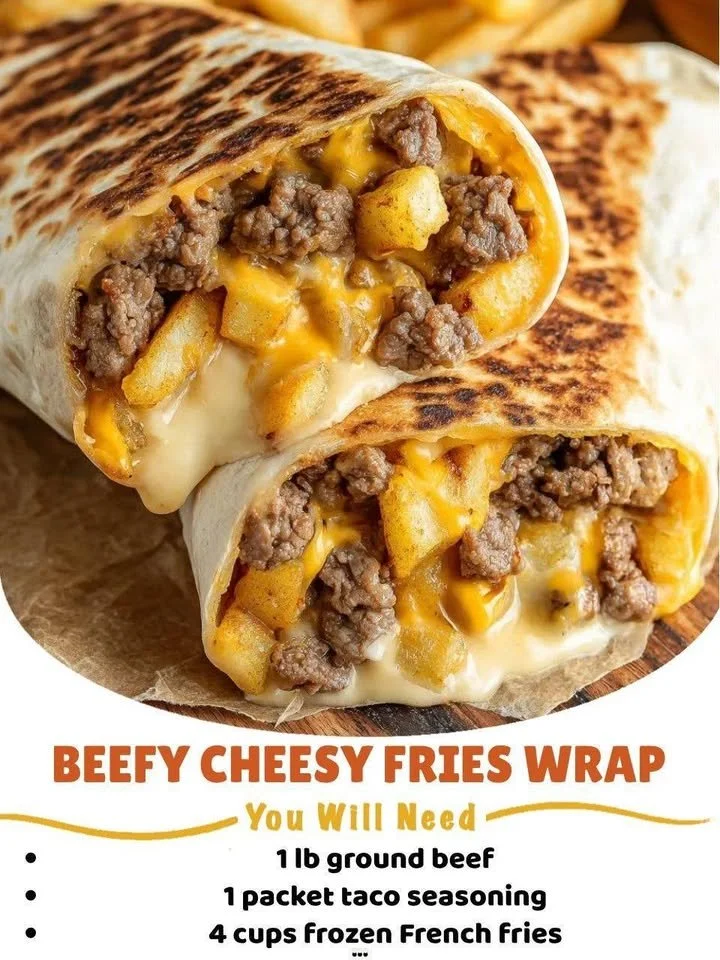 Delicious Beefy Cheesy Fries Wrap with melted cheese and seasoned beef
