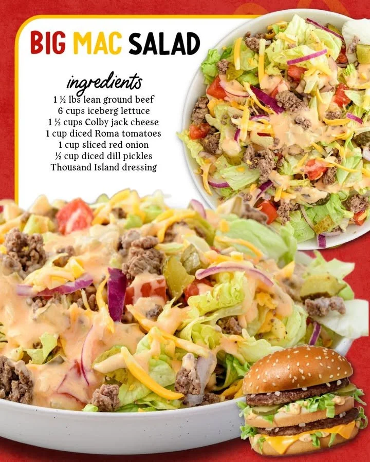 Big Mac Salad with fresh vegetables and delicious toppings in a bowl