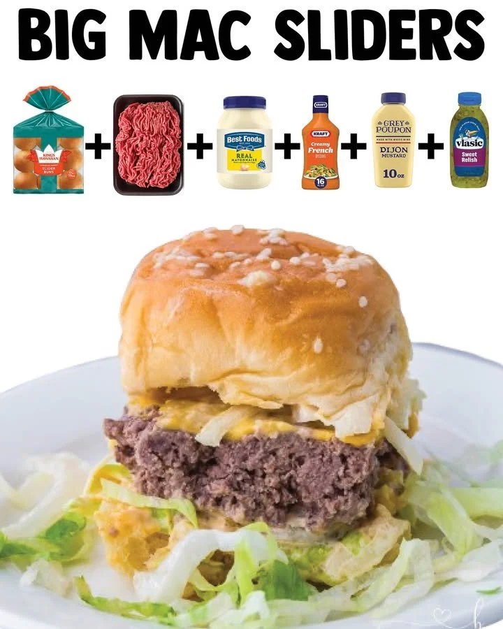 Delicious Big Mac sliders served on a platter with toppings and ingredients.