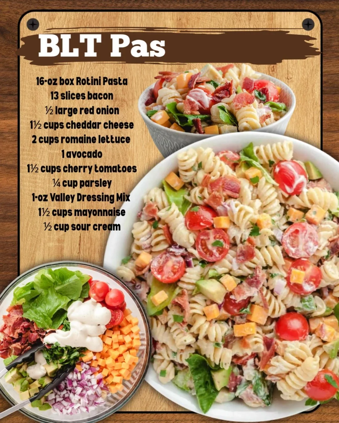 Delicious BLT Pasta Salad with bacon, lettuce, and tomatoes in a bowl.