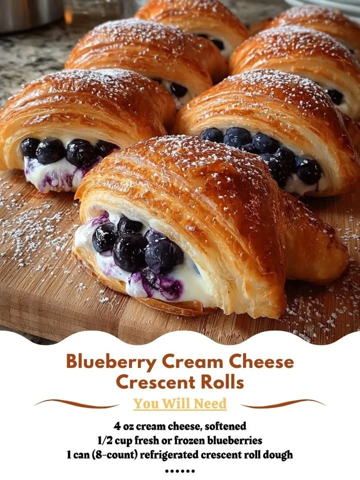 Fresh blueberry cream cheese crescent rolls on a plate