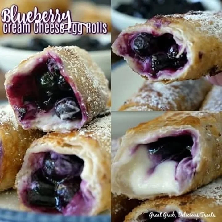 Delicious blueberry cream cheese egg rolls served on a plate