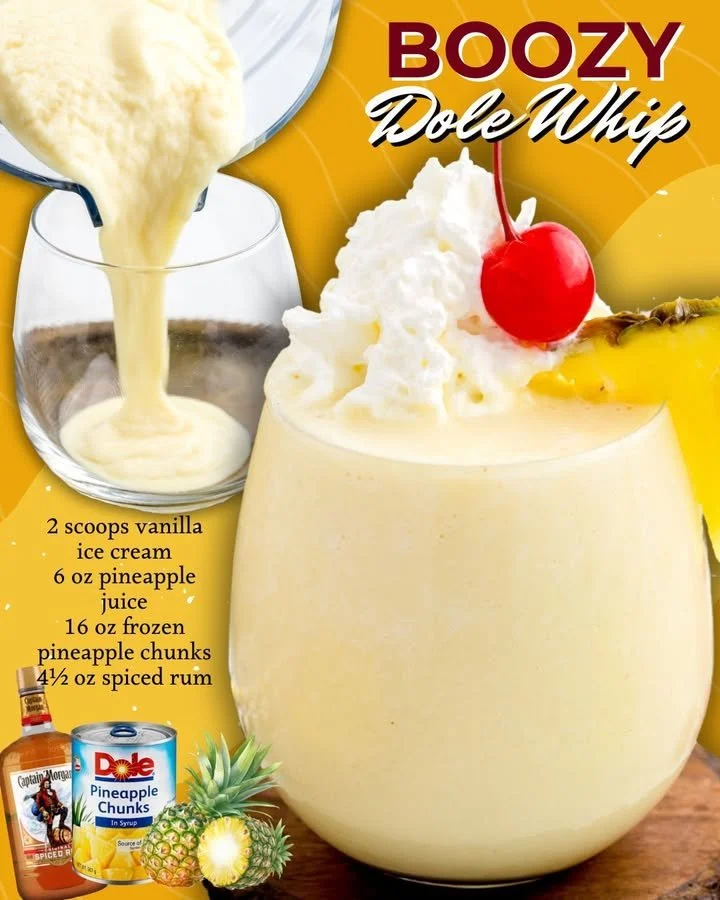 Boozy Dole Whip dessert with pineapple and rum in a tropical glass