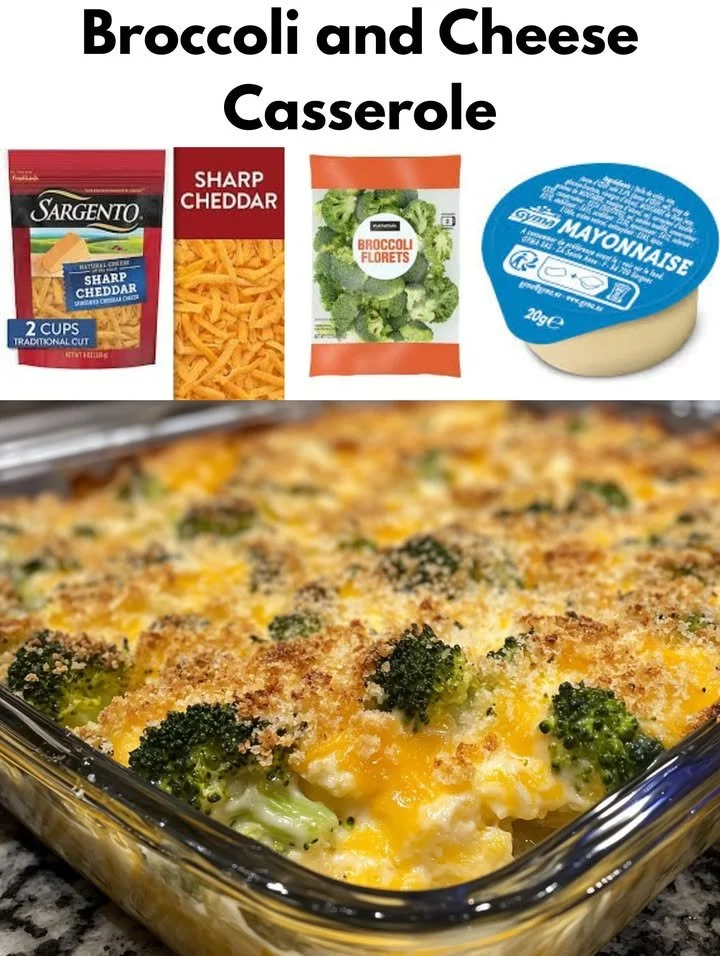 Delicious broccoli cheese casserole served in a baking dish