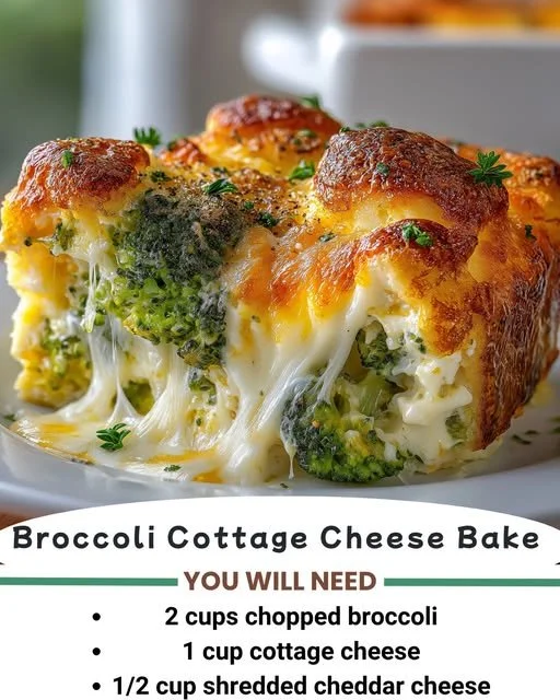 Delicious Broccoli Cottage Cheese Bake served in a baking dish