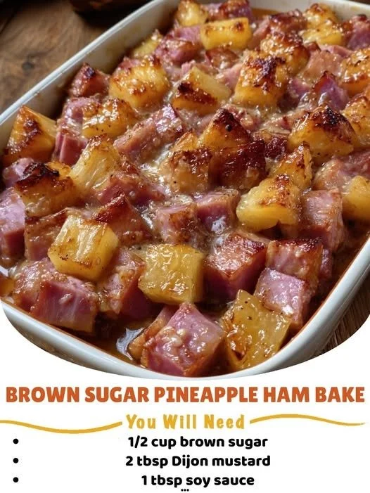 Brown Sugar Pineapple Ham Bake served on a festive table