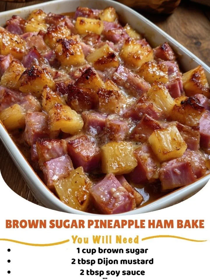 Brown Sugar Pineapple Ham Bake served on a plate, garnished with parsley