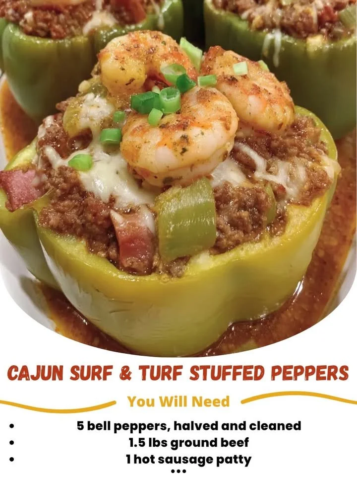 Cajun Surf & Turf Stuffed Peppers filled with seafood and meat