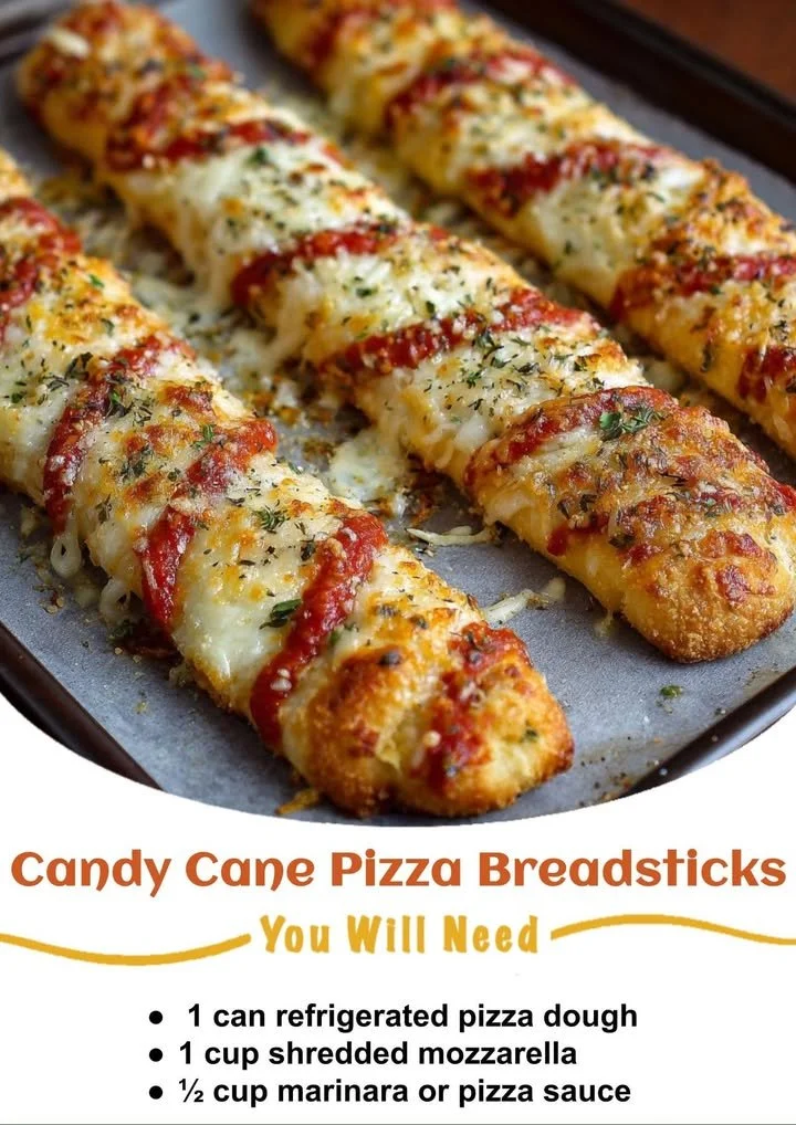 Christmas-themed Candy Cane Pizza Breadsticks on a festive table