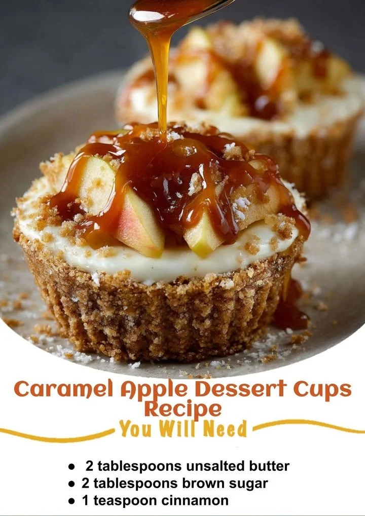 Delicious Caramel Apple Dessert Cups with layers of caramel and fresh apple slices.