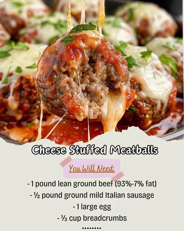 Delicious cheese stuffed meatballs served in tomato sauce