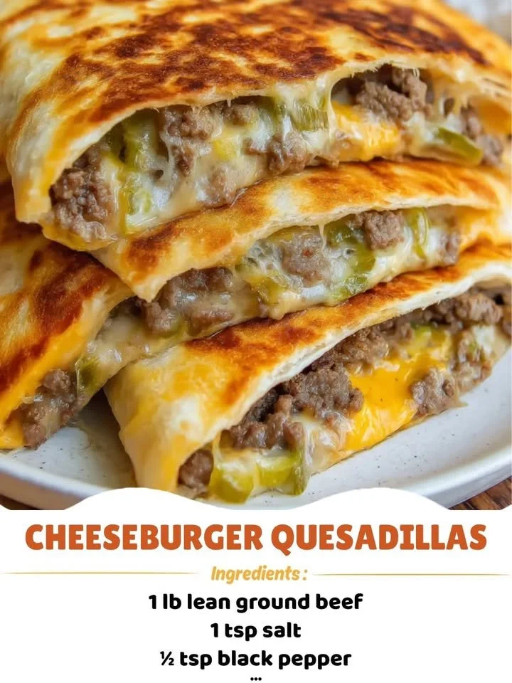 Delicious cheeseburger quesadillas with melted cheese and beef filling