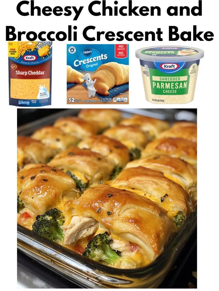 Cheesy Chicken & Broccoli Crescent Bake served in a dish