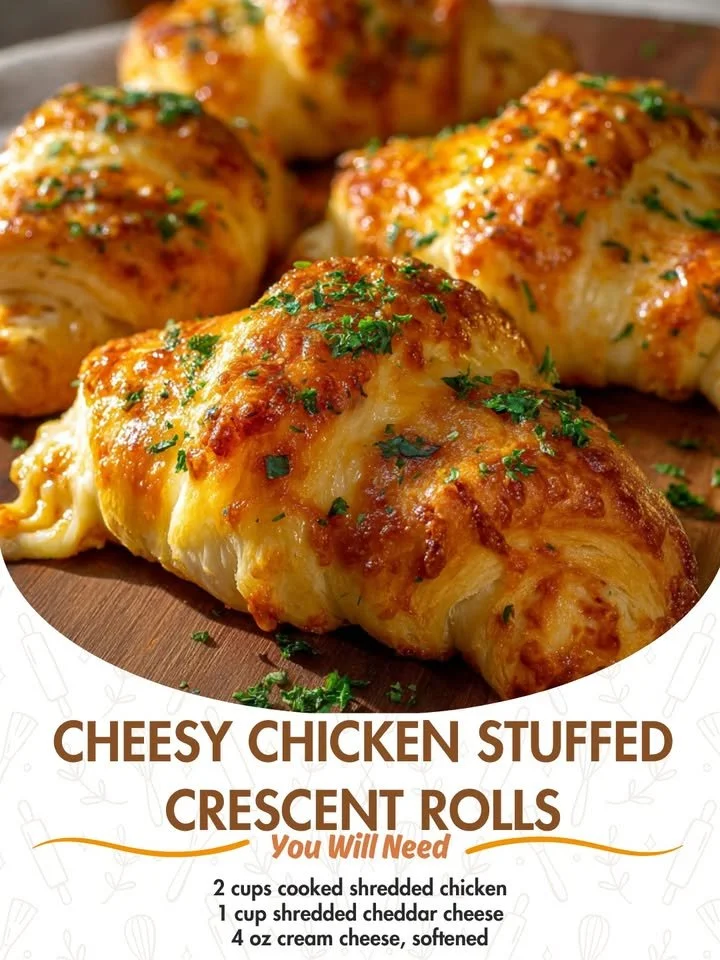 Cheesy chicken stuffed crescent rolls on a serving plate