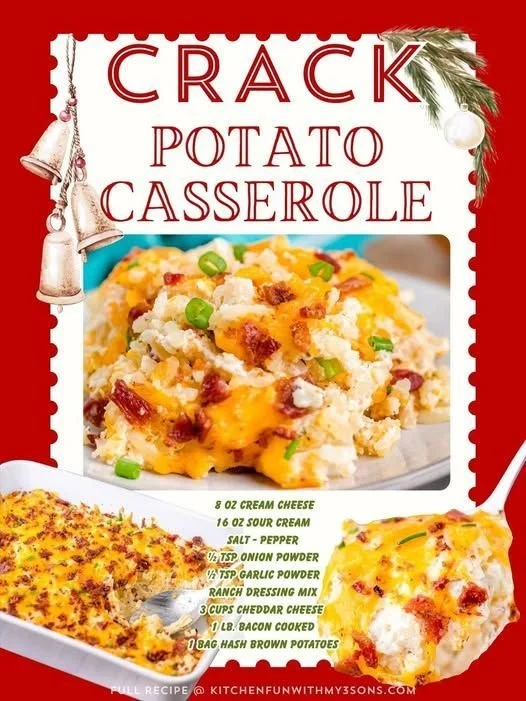 Delicious Cheesy Crack Potato Casserole baked with cheese and seasonings