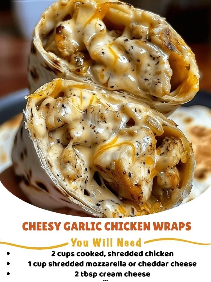 Cheesy garlic chicken wraps filled with juicy chicken and melted cheese