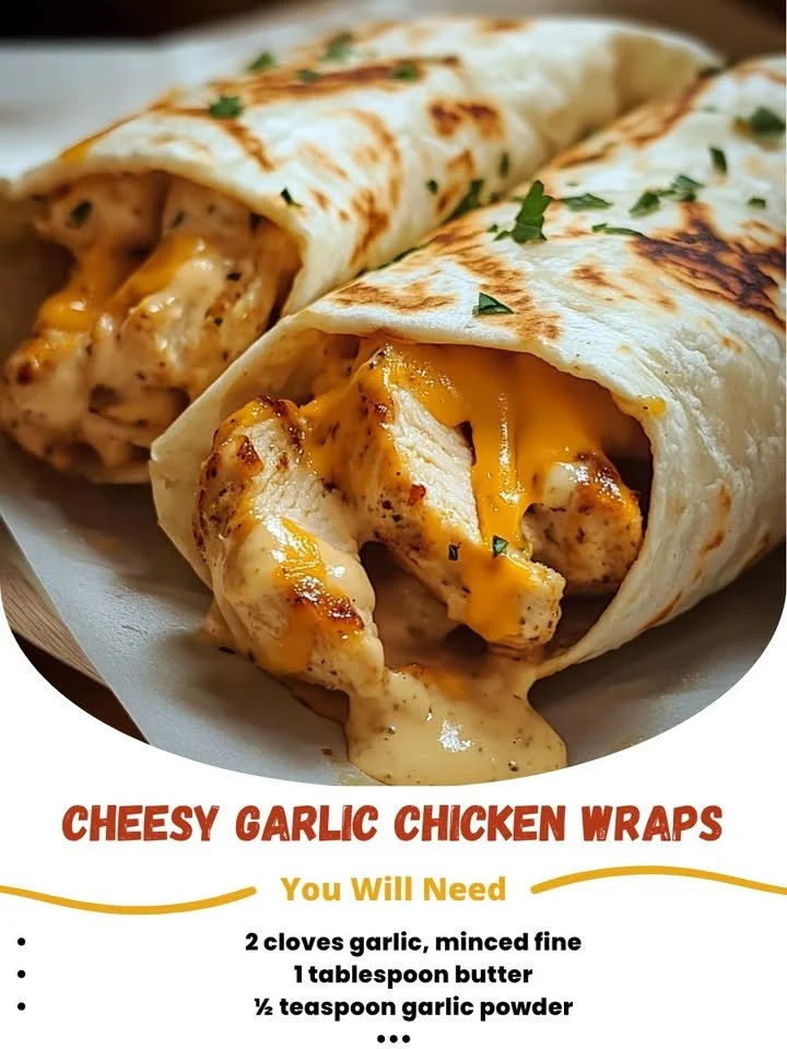Cheesy garlic chicken wraps with tender chicken and melted cheese