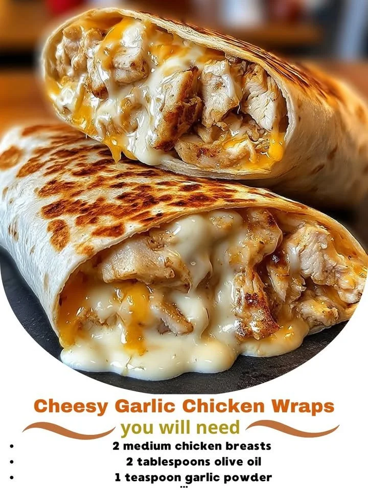Cheesy Garlic Chicken Wraps garnished and ready to enjoy.