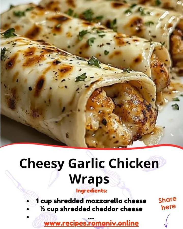 Cheesy garlic chicken wraps served with fresh vegetables and herbs.