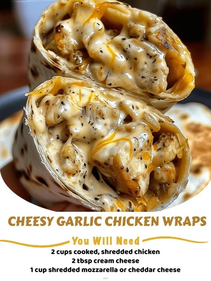 Delicious cheesy garlic chicken wraps ready to be served on a plate