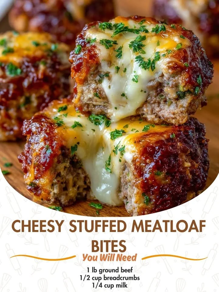 Cheesy stuffed meatloaf bites served on a platter