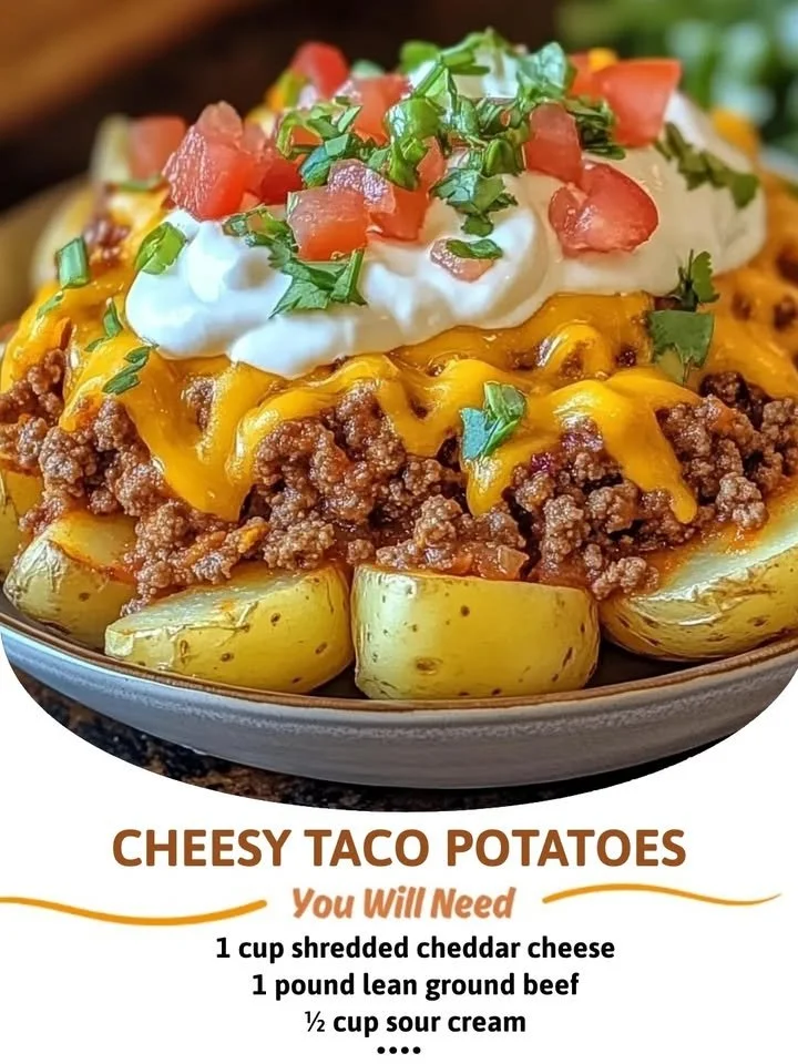 Cheesy taco potatoes topped with melted cheese and seasonings