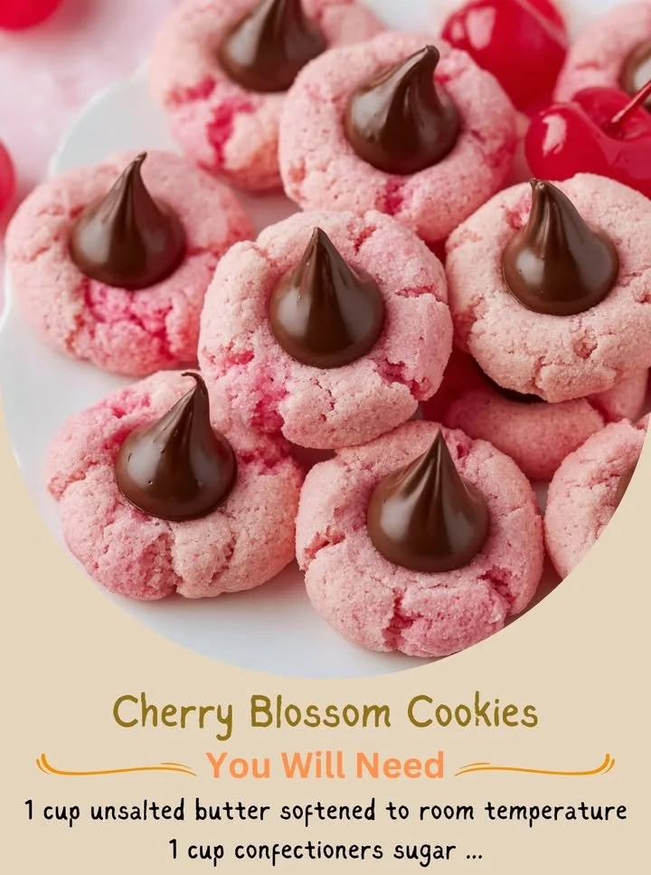 Delicious cherry blossom cookies topped with pink frosting and edible flowers