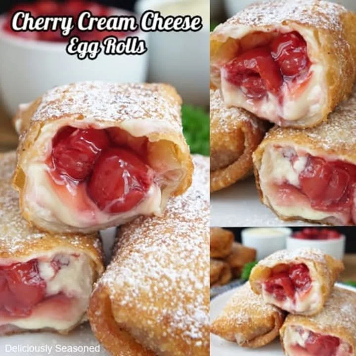 Delicious Cherry Cream Cheese Egg Rolls served on a plate