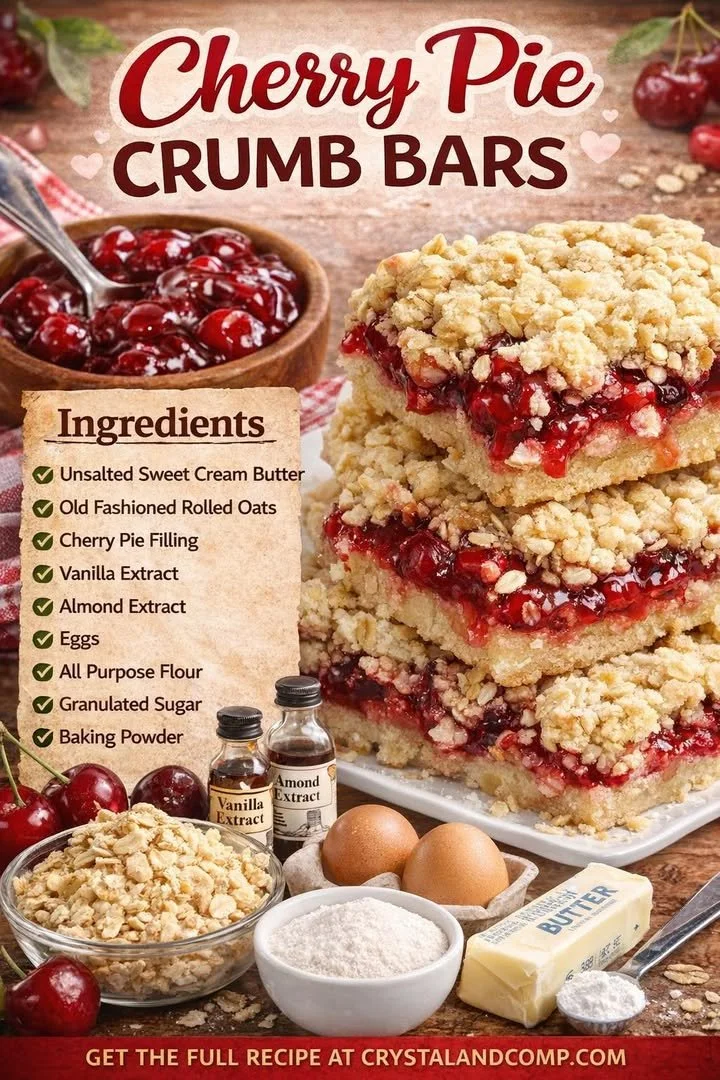 Delicious cherry pie crumb bars with a flaky crust and cherry filling