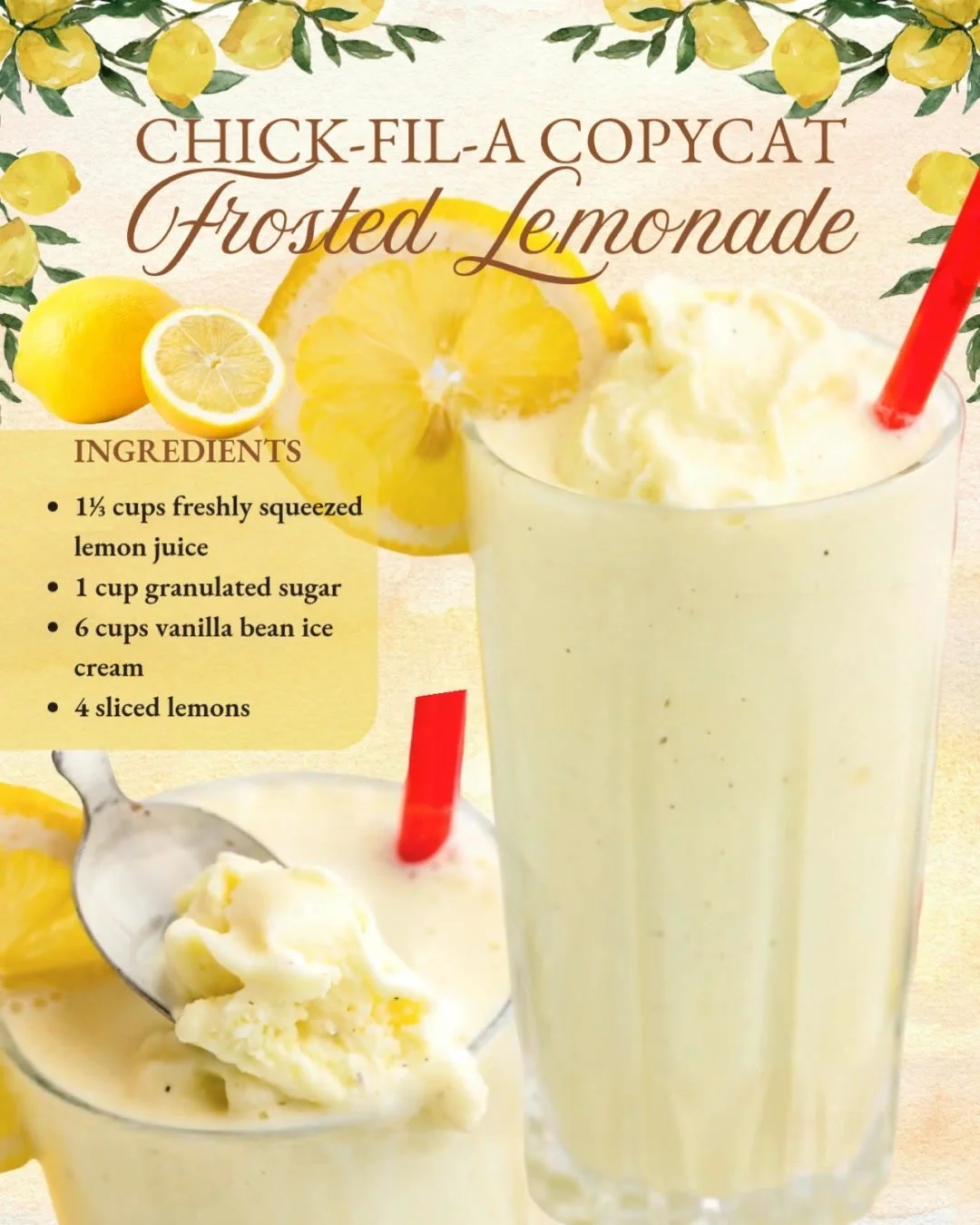 Refreshing Chick-fil-A Lemonade served in a cup with ice and lemon slices