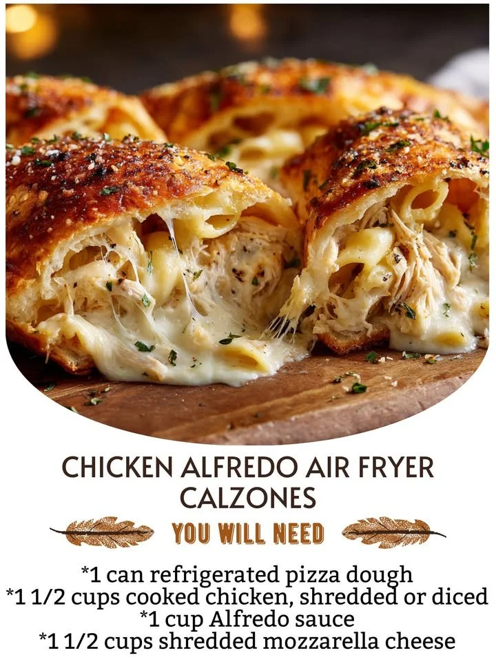 Chicken Alfredo Air Fryer Calzones filled with creamy sauce and cheese