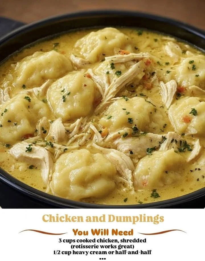 Delicious Chicken and Dumplings served in a bowl, perfect for comfort food lovers