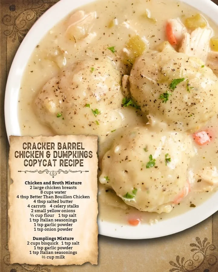 Bowl of Chicken and Dumplings with herbs and vegetables