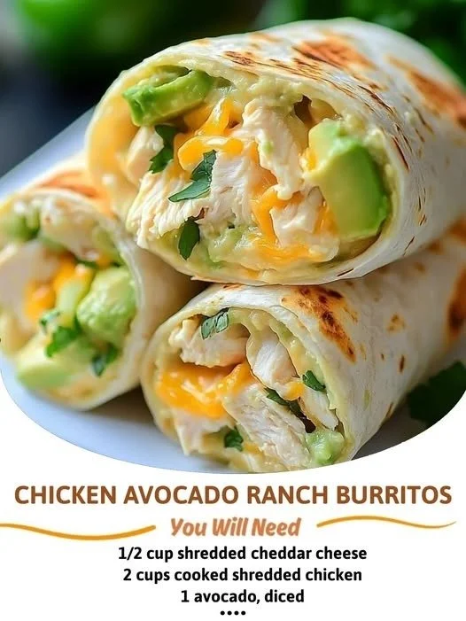 Delicious Chicken Avocado Ranch Burritos served on a plate