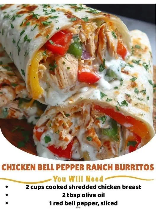 Delicious Chicken Bell Pepper Ranch Burritos on a colorful plate